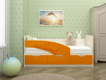 Дельфин-3 Кровать детская 3 ящика без ручек 1.8 Оранжевый глянец в Кедровом - kedrovyi.mebel54.com | фото