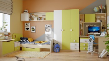 Детская комната Эппл (Зеленый/Белый/корпус Клен) в Кедровом - kedrovyi.mebel54.com | фото