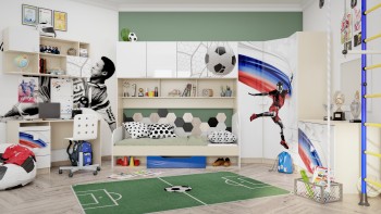 Детская комната Футбол ЧМ (Белый/Синий/корпус Клен) в Кедровом - kedrovyi.mebel54.com | фото