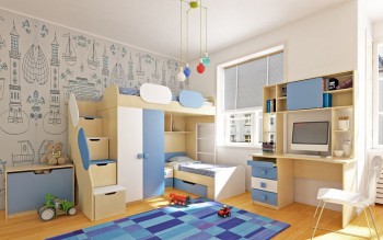 Детская комната Скай (Синий/Белый/корпус Клен) в Кедровом - kedrovyi.mebel54.com | фото
