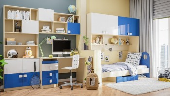 Детская комната Скай Люкс (Синий/Белый/корпус Клен) в Кедровом - kedrovyi.mebel54.com | фото
