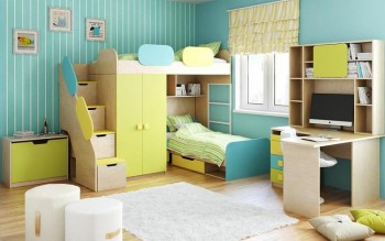 Детская комната Смайли (Желтый/Голубой/Зеленый/корпус Клен) в Кедровом - kedrovyi.mebel54.com | фото