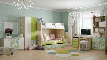 Детская комната Твит (Белый/Зеленый/корпус Клен) в Кедровом - kedrovyi.mebel54.com | фото