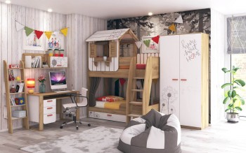Детская спальня Оливер (Белый/Дуб золотой) в Кедровом - kedrovyi.mebel54.com | фото