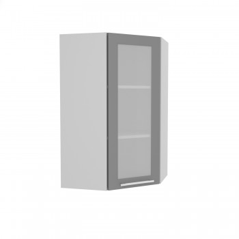 Гарда ВПУС 550 шкаф верхний угловой со стеклом высокий (Белый патина/корпус Серый) в Кедровом - kedrovyi.mebel54.com | фото