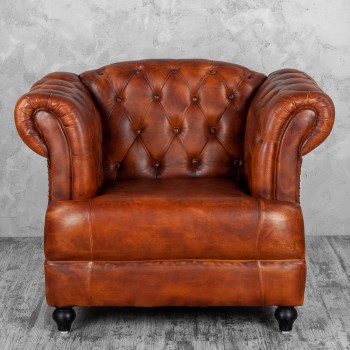 Кресло кожаное Лофт Честер-Нью (Коричневый, Рыжий) в Кедровом - kedrovyi.mebel54.com | фото