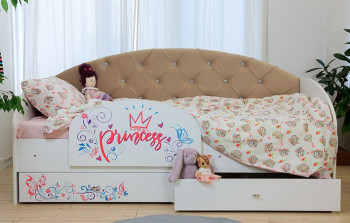 Кровать детская Эльза с бортиком Принцесса Белый/Бежевый в Кедровом - kedrovyi.mebel54.com | фото