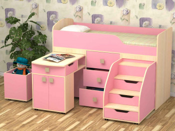Кровать детская Фея 1.6 Дуб молочный/Розовый в Кедровом - kedrovyi.mebel54.com | фото