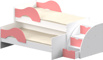 Кровать детская Матрешка выкатная с лестницей  Белый/Розовый в Кедровом - kedrovyi.mebel54.com | фото