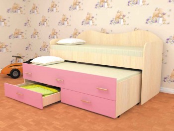 Кровать детская Нимфа двухместная 2.0 Дуб молочный/Розовый в Кедровом - kedrovyi.mebel54.com | фото