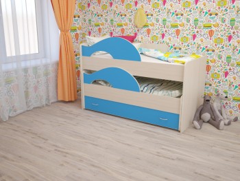 Кровать детская Радуга 1600 Млечный дуб/Голубой в Кедровом - kedrovyi.mebel54.com | фото