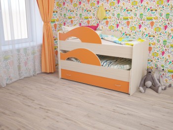 Кровать детская Радуга 1600 Млечный дуб/Оранжевый в Кедровом - kedrovyi.mebel54.com | фото