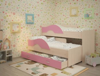 Кровать детская Радуга 1600 Млечный дуб/Розовый в Кедровом - kedrovyi.mebel54.com | фото