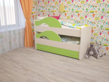 Кровать детская Радуга 1600 Млечный дуб/Салатовый в Кедровом - kedrovyi.mebel54.com | фото