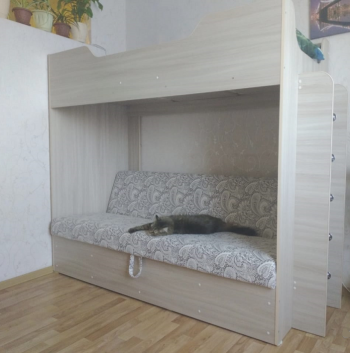 Кровать двухъярусная с диваном (Беленый дуб) в Кедровом - kedrovyi.mebel54.com | фото