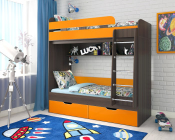 Кровать двухъярусная Юниор-5  Бодего/Оранжевый в Кедровом - kedrovyi.mebel54.com | фото
