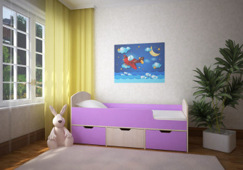 Кровать Малыш-мини Дуб молочный/Ирис в Кедровом - kedrovyi.mebel54.com | фото