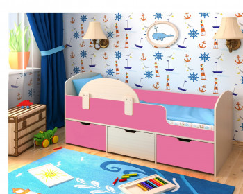 Кровать Малыш-мини Дуб молочный/Розовый в Кедровом - kedrovyi.mebel54.com | фото
