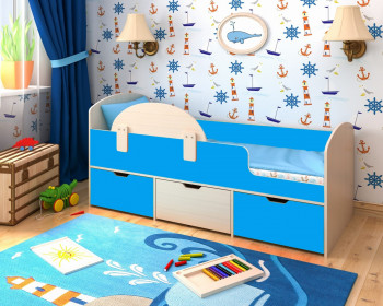 Кровать Малыш-мини с бортиком Дуб молочный/Голубой в Кедровом - kedrovyi.mebel54.com | фото