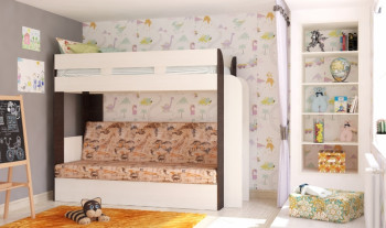 Кровать с диваном 75 Карамель Атлант (Венге Магия /Сосна Карелия/Савана) в Кедровом - kedrovyi.mebel54.com | фото