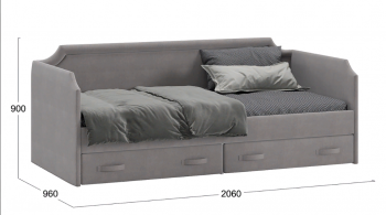 Кровать с мягкой обивкой и ящиками «Кантри» Тип 1 (900) (Велюр Светло-серый) в Кедровом - kedrovyi.mebel54.com | фото
