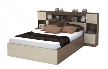 Кровать с прикроватным блоком КР 552 Спальня Basya (шимо темный/шимо светлый) в Кедровом - kedrovyi.mebel54.com | фото