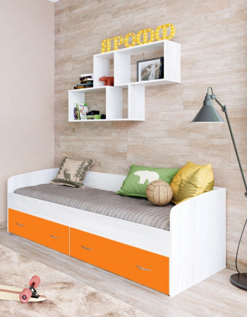Кровать с выкатными ящиками Винтерберг/Оранжевый в Кедровом - kedrovyi.mebel54.com | фото