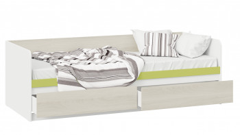 Кровать «Сканди» с 2 ящиками Дуб Гарден/Белый/Зеленый в Кедровом - kedrovyi.mebel54.com | фото