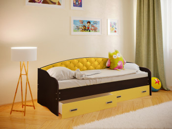 Кровать Софа-7 с мягкой спинкой (800х1900) Венге/Желтый в Кедровом - kedrovyi.mebel54.com | фото