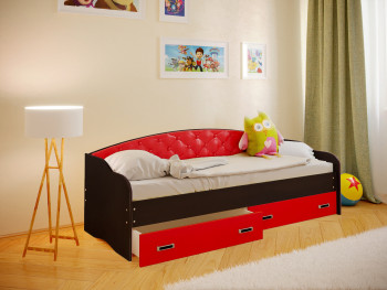 Кровать Софа-7 с мягкой спинкой (800х1900) Венге/Красный в Кедровом - kedrovyi.mebel54.com | фото