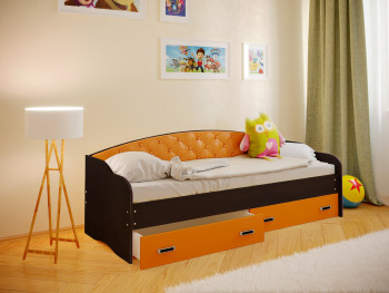 Кровать Софа-7 с мягкой спинкой (800х1900) Венге/Оранжевый в Кедровом - kedrovyi.mebel54.com | фото