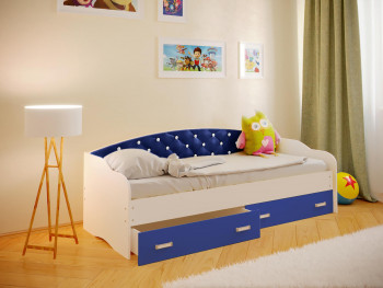 Кровать Софа-7 с мягкой спинкой со стразами (800х1900) Белый/Синий в Кедровом - kedrovyi.mebel54.com | фото