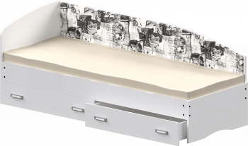 Кровать Софа-9 с мягкой спинкой с рисунком Милана (900х1900) Белый в Кедровом - kedrovyi.mebel54.com | фото