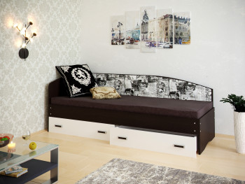 Кровать Софа-9 с мягкой спинкой с рисунком Милана (900х1900) Венге/Белый в Кедровом - kedrovyi.mebel54.com | фото