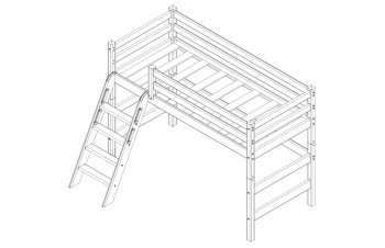 Кровать Соня вариант 6 полувысокая с наклонной лестницей Белый полупрозрачный в Кедровом - kedrovyi.mebel54.com | фото