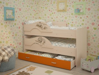 Кровать выкатная Радуга-Сафари детская 1600 Млечный дуб/Оранжевый в Кедровом - kedrovyi.mebel54.com | фото