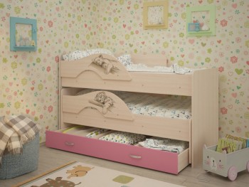 Кровать выкатная Радуга-Сафари детская 1600 Млечный дуб/Розовый в Кедровом - kedrovyi.mebel54.com | фото