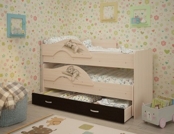 Кровать выкатная Радуга-Сафари детская 1600 Млечный дуб/Венге в Кедровом - kedrovyi.mebel54.com | фото