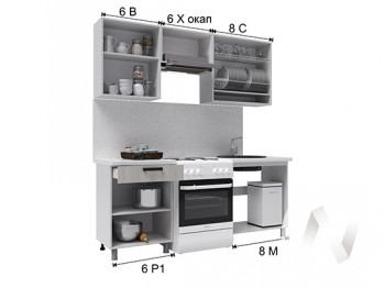 Кухня Салли 2.0 м с окапом (белый/сандал белый, серый/26 мм/дуб вотан) в Кедровом - kedrovyi.mebel54.com | фото