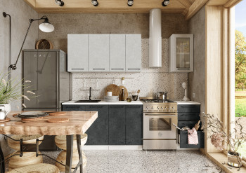 Кухонный гарнитур Нувель 1800мм белый/бетон белый/бетон черный в Кедровом - kedrovyi.mebel54.com | фото