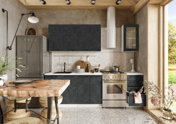 Кухонный гарнитур Нувель 1800мм белый/бетон черный в Кедровом - kedrovyi.mebel54.com | фото