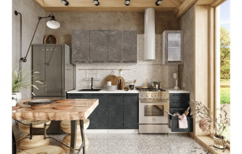 Кухонный гарнитур Нувель 1800мм белый/бетон коричневый/бетон черный в Кедровом - kedrovyi.mebel54.com | фото