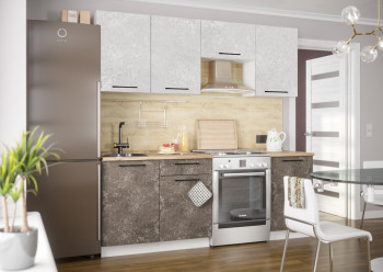 Кухонный гарнитур Нувель 2100мм белый/бетон коричневый в Кедровом - kedrovyi.mebel54.com | фото