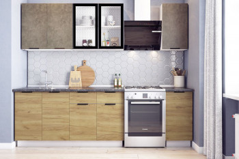 Кухонный гарнитур Стоун 2.0 (белый/камень темно-серый/акация светлая) в Кедровом - kedrovyi.mebel54.com | фото