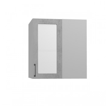 Лофт ПУС 650 шкаф верхний угловой со стеклом (Бетон светлый/корпус Серый) в Кедровом - kedrovyi.mebel54.com | фото