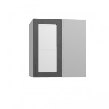 Лофт ПУС 650 шкаф верхний угловой со стеклом (Бетон темный/корпус Серый) в Кедровом - kedrovyi.mebel54.com | фото