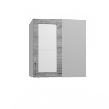 Лофт ПУС 650 шкаф верхний угловой со стеклом (Дуб майский/корпус Серый) в Кедровом - kedrovyi.mebel54.com | фото