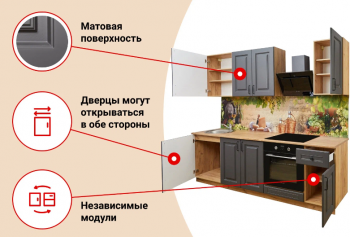 Модульная кухня Глетчер 2,5 м Маренго Силк (дуб крафт золотой) в Кедровом - kedrovyi.mebel54.com | фото