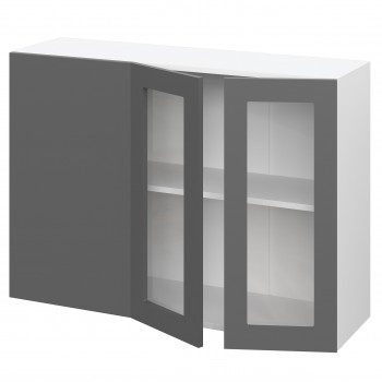 Норд ШВУПС 1000 Шкаф верхний угловой со стеклом (Софт черный/корпус Белый) в Кедровом - kedrovyi.mebel54.com | фото