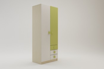 Шкаф 2-х створчатый с ящиками Эппл (Зеленый/Белый/корпус Клен) в Кедровом - kedrovyi.mebel54.com | фото